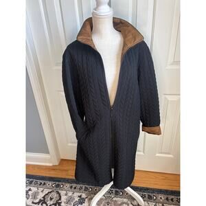 GALLERY Reversible Black Quilted/Metallic Coat & Matching Gloves